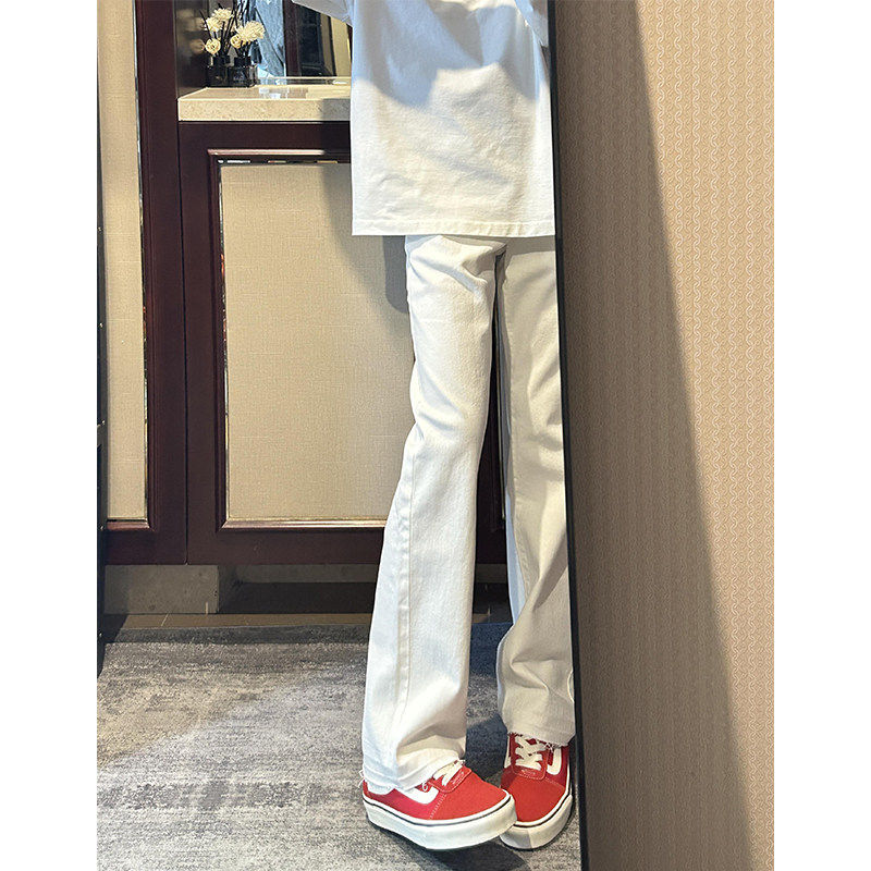 美式潮牌微喇牛仔裤女夏季2025新款高腰直筒窄版阔腿显瘦白色长裤