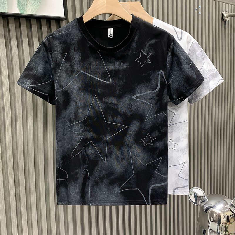 欧货潮牌印花个性短袖T恤男士夏季百搭轻奢设计感迷彩圆领半袖潮