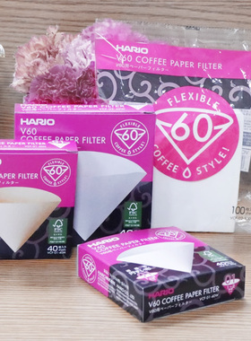 日本HARIO V60咖啡滤纸原木100袋装40枚入漂白V型滤纸V01V02滤纸
