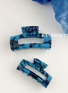 AM1013中国风蓝色水墨画抓夹大号醋酸方块鲨鱼夹后脑勺盘港风发夹