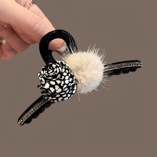 感气质豹纹玫瑰花抓夹时尚个性毛球发夹后脑勺盘发花朵鲨鱼夹