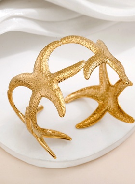 tohm欧美跨境复古夸张手饰不锈钢镀真金不掉色感开口女士手镯