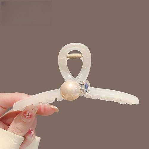 感夏天珍珠水晶大号抓夹2024年新款气质后脑勺盘发鲨鱼夹发夹