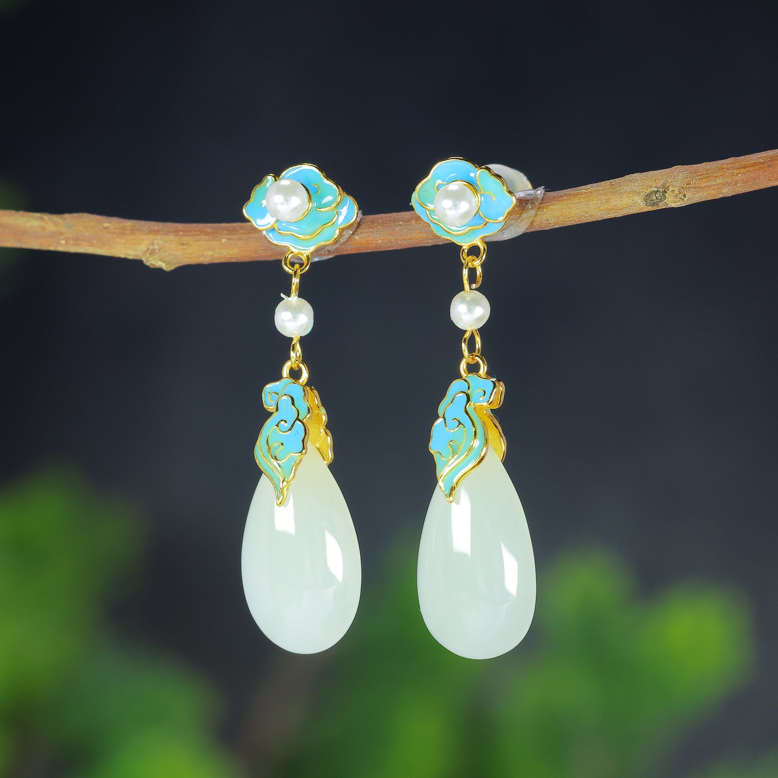 天然和田玉青白玉925银古风水滴如意珐琅气质玉石耳环耳坠耳饰,珠宝/钻石/翡翠,耳饰,淘宝优惠券,粉丝福利购,淘宝优惠卷