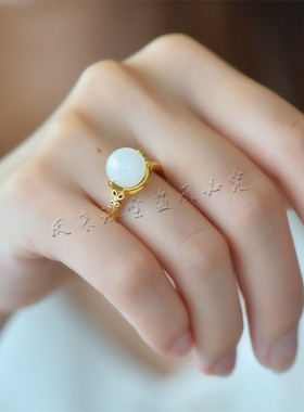 和田玉青海料戒指镶嵌简约大方