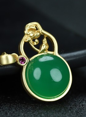 天然A货冰种玉髓帝王绿葫芦吊坠镀24k真金玛瑙挂件女款项链锁骨链