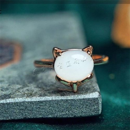 新疆羊脂玉白玉亮面戒指镶嵌