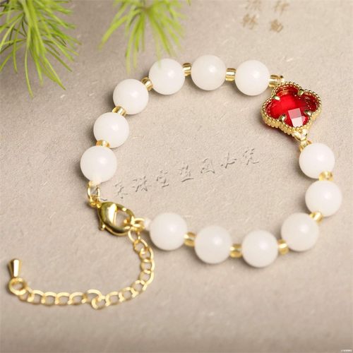 新疆羊脂玉白玉四叶草手链手环