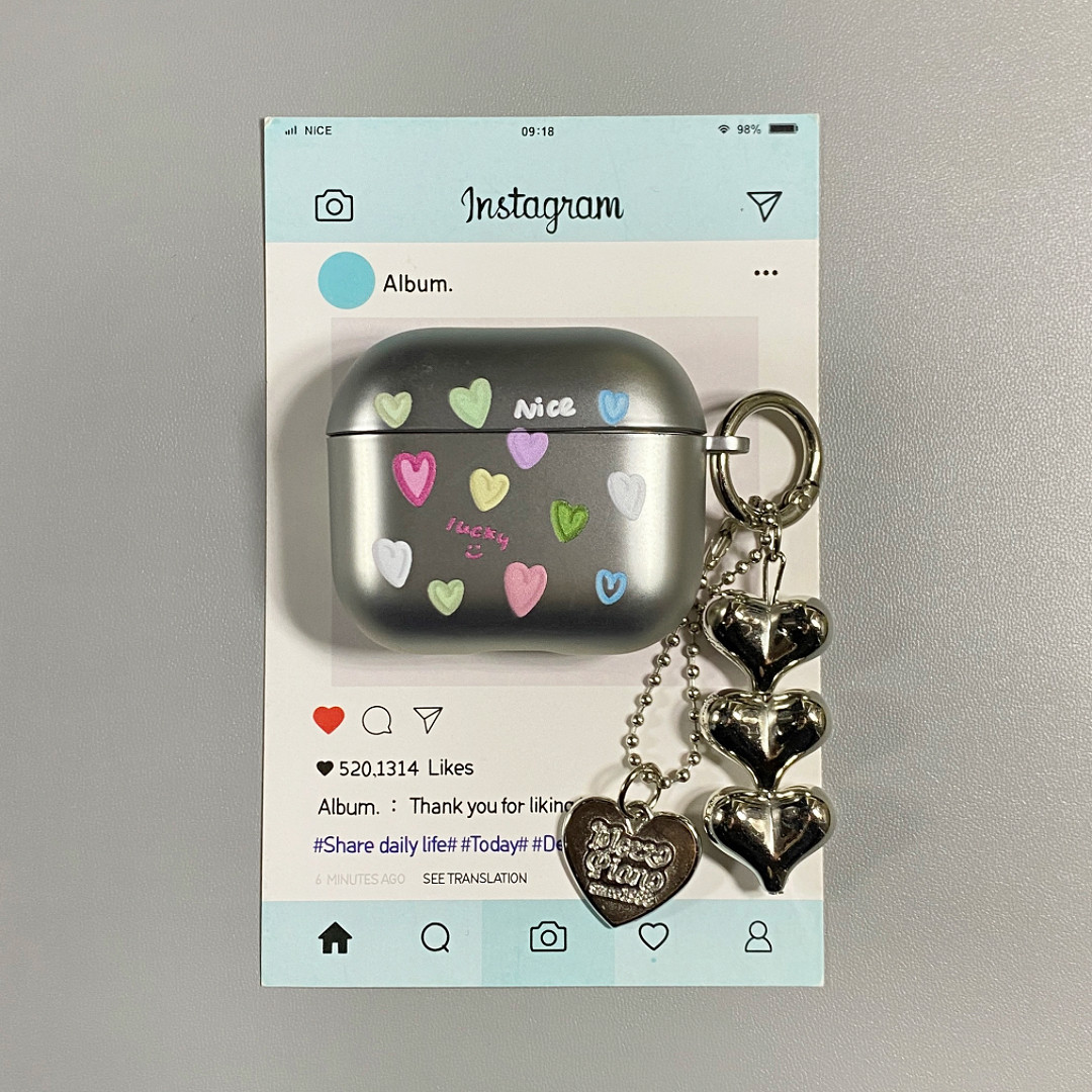 ins电镀银彩色爱心挂坠适用AirPods4保护套iPod苹果耳机壳1/2代无线蓝牙3代airpodspro2代保护壳,3C数码配件,耳机保护套,淘宝优惠券,粉丝福利购,淘宝优惠卷