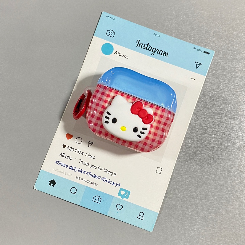 ins格子kitty猫卡通可爱AirPods4代Pro保护套时尚个性女AirPods3适用AirPods Pro3苹果无线耳机软壳二代