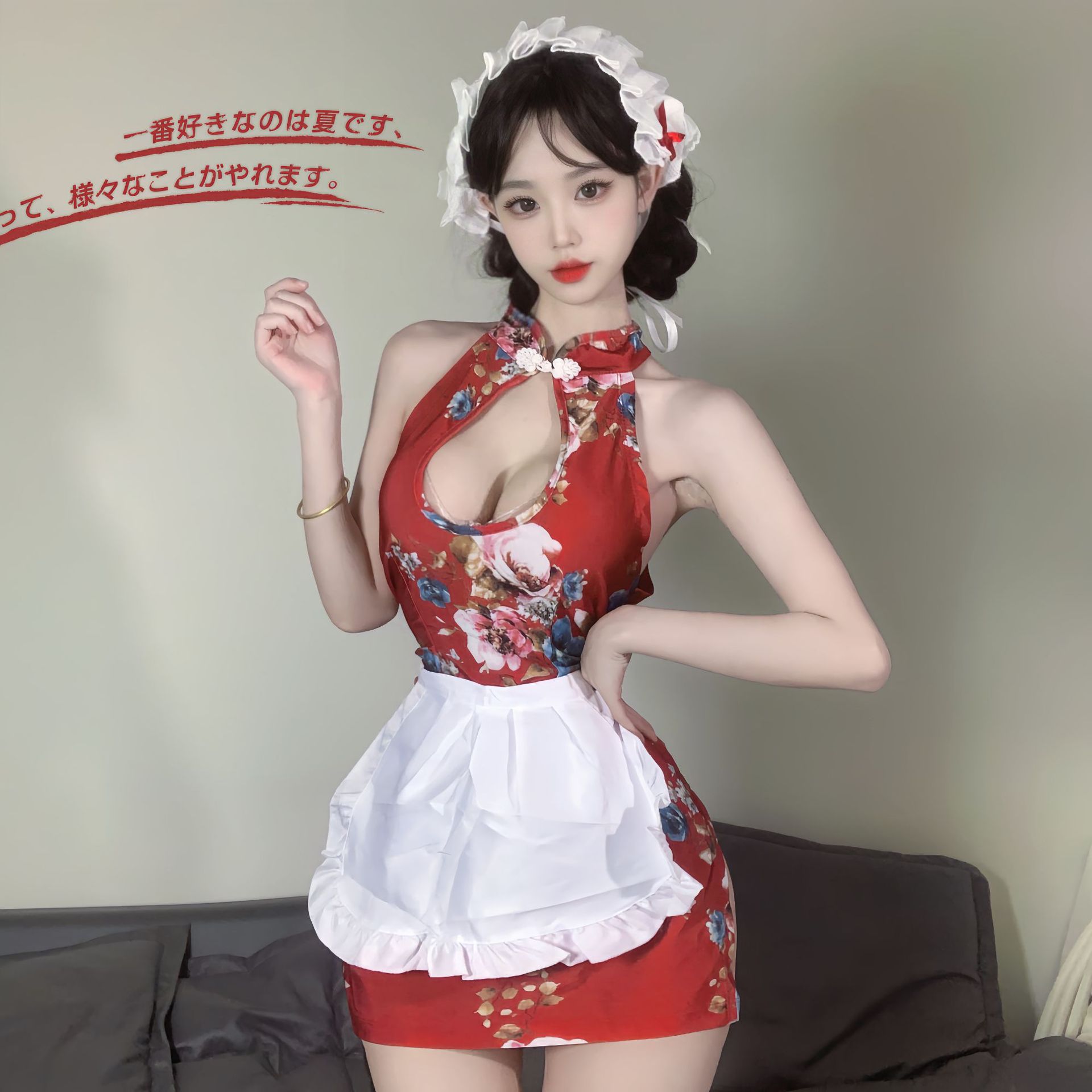 中华娘国风中式小厨娘旗袍改良制服纯欲二次元cos女仆诱惑装免脱