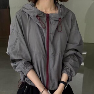 夏季新款宽松防晒衣抽绳简约时尚外穿清新百搭透气夹克短款外套女