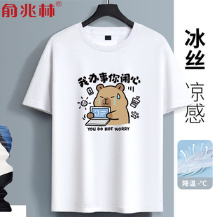 我办事你闹心搞笑冰丝短袖t恤男夏季趣味卡皮巴拉运动凉感半袖潮