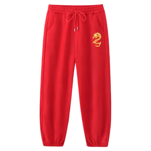 马年红色裤子男本命年休闲长裤加绒款2026新年拜年青少年运动裤潮