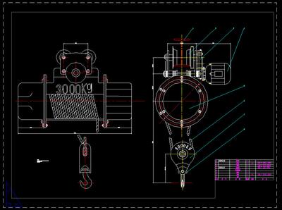 J491-3t单钩移动电动葫芦的设计CAD图纸