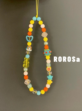 ROROSa原创手工夏日柠檬海盐手机链ins爱心彩虹ccd相机挂绳挂饰件