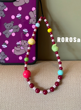 ROROSa原创设计撞色串珠紫色系可爱手机链小众设计感手机挂件配饰