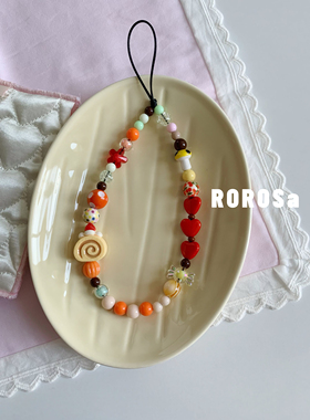ROROSa蛋糕卷手机链原创小众设计可爱糖果手工串珠配件手机挂绳