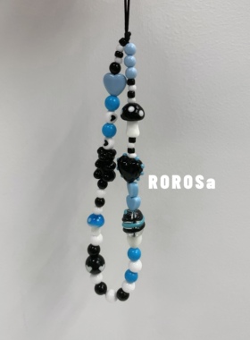 ROROSa原创手工ins风串珠手机链 蓝色爱心小熊手机绳ccd相机链条