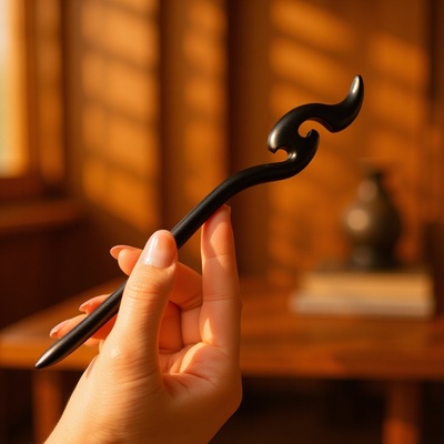 黑檀木古风发簪款中式高级感女钗子2024新款檀木簪子盘发主体素簪