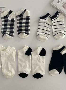 袜子女士短袜夏天薄款透气暗花条纹浅口船袜白色隐形条纹袜子复古