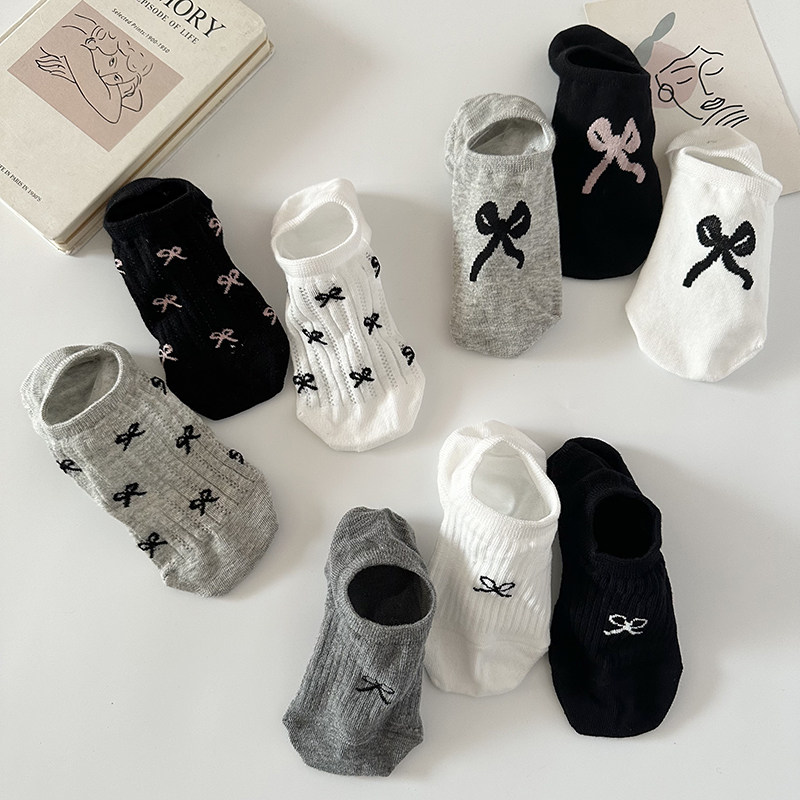 蝴蝶结船袜女夏季薄款网眼透气学生甜美浅口防滑隐形袜夏天不掉跟,女士内衣/男士内衣/家居服,船袜,淘宝优惠券,粉丝福利购,淘宝优惠卷