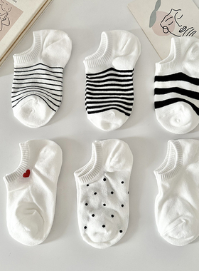 白色短袜女士夏季浅口条纹波点爱心纯色隐形船袜日系简约百搭春天