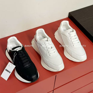 INSHUA万能小白鞋 厚底真皮圆头系带休闲运动鞋 小白鞋 ～26s新款