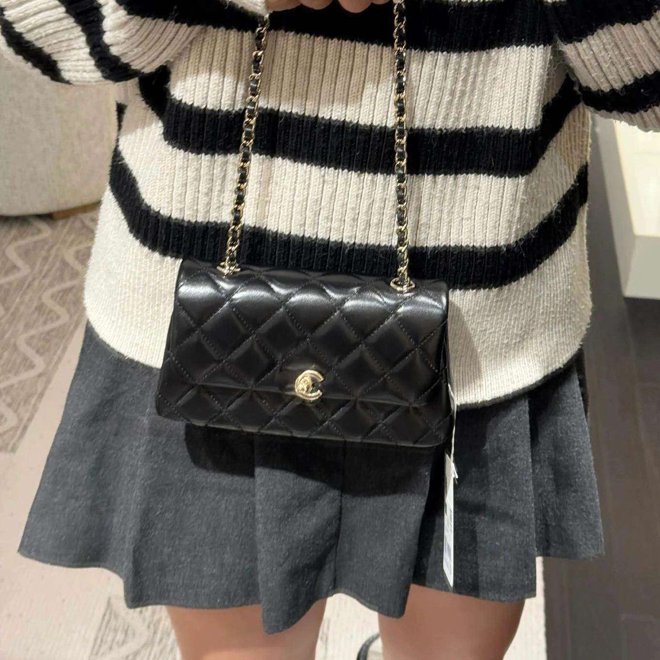 天花板混背 小香风25B logo LP盒子包荔枝牛皮单肩斜挎包女包1213