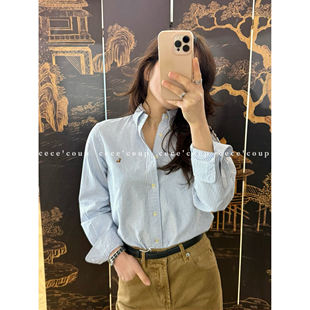 INSHUA 新品 衬衫 女 翻领牛津布条纹长袖 条纹 经典 26FW