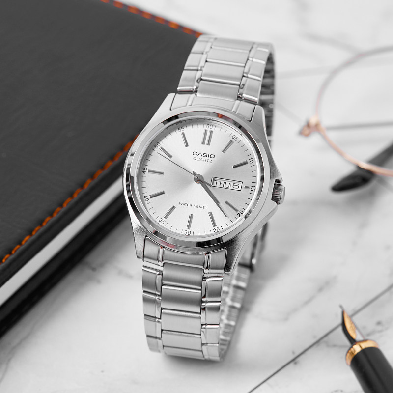 casio卡西欧手表男皮钢带非机械石英防水情侣男女表mtp 1239 1183