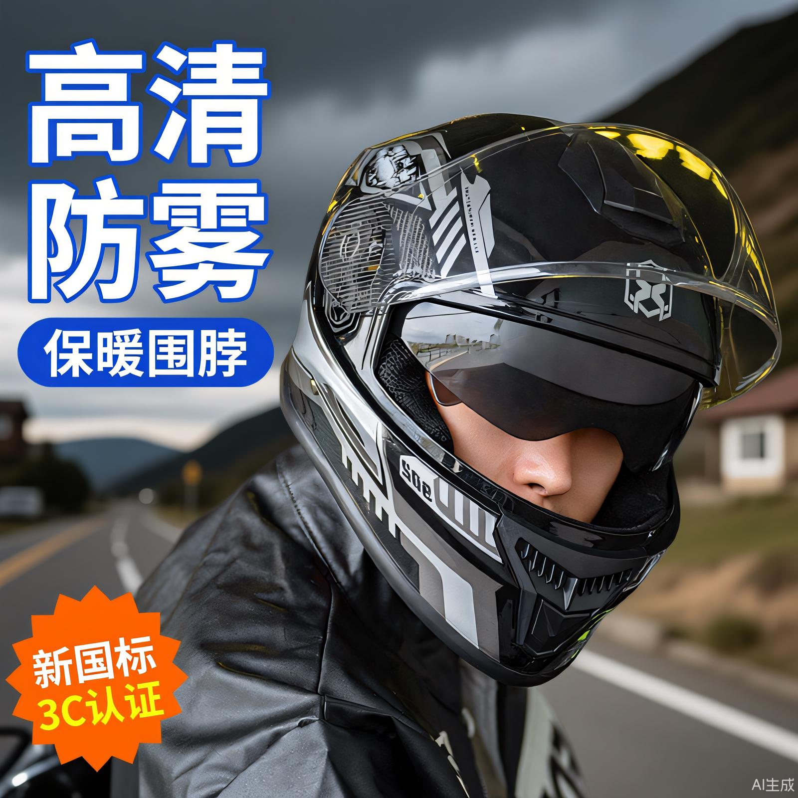 带围脖女电动车全盔头盔男士摩托车新款专用四季冬季防晒防雾保暖