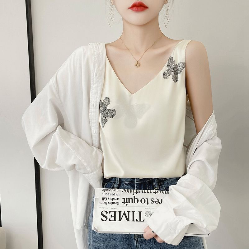 夏季真丝吊带背心女蝴蝶内搭美背醋酸上衣缎面夏季搭配小西装打底