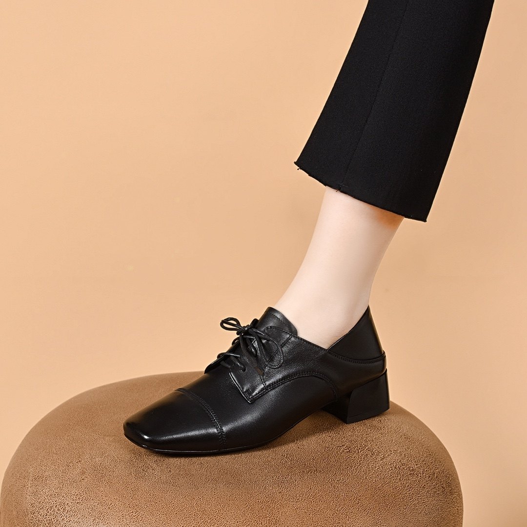 真皮小皮鞋女2026系带春季英伦风职业软底新款黑色工作舒适乐福鞋,女鞋,深口单鞋,淘宝优惠券,粉丝福利购,淘宝优惠卷
