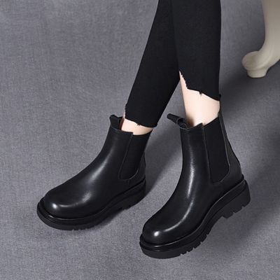 增高真皮马丁靴女款2025年新款冬季加绒切尔西靴女厚底短靴烟筒靴