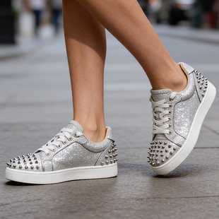 圆头系带潮流平底鞋 水钻女鞋 板鞋 休闲鞋 新款 铆钉鞋 亮片钉钉低帮鞋