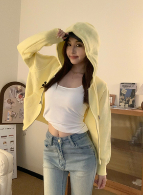 babe soulis 2025新款韩系连帽针织开衫女宽松显瘦毛衣外套上衣女