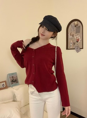 babe soulis 2025新款韩系翻领长袖针织开衫女修身显瘦打底衫上衣