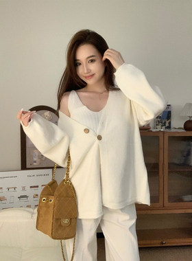 babe soulis 2025新款韩系简约两件套薄针织衫修身显瘦套装女装秋