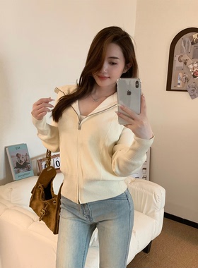 soulis 2025新款韩系连帽拉链长袖针织衫女开衫毛衣外套上衣