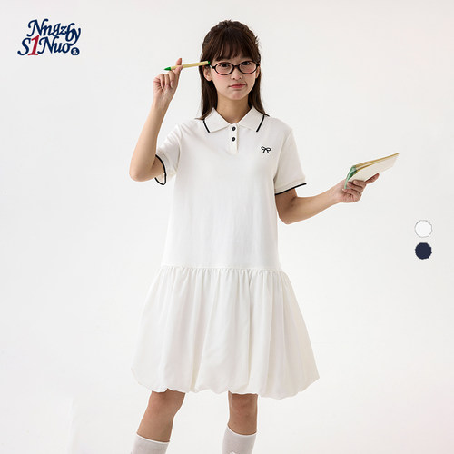 诺诺公主S1N初中生2026夏季polo领蓬蓬短裙女青少年学院风连衣裙
