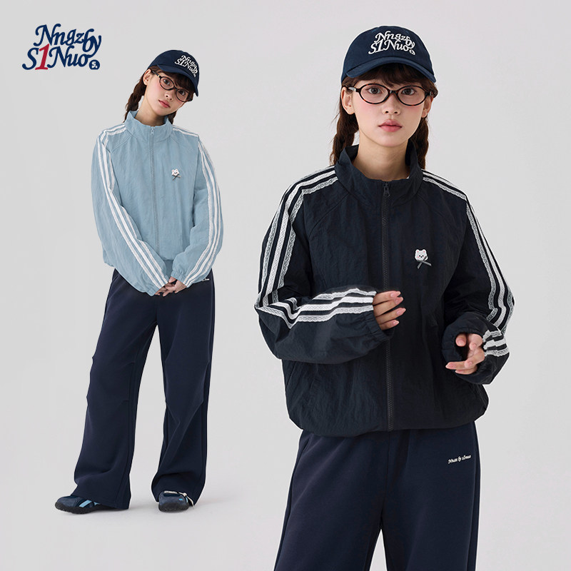 诺诺公主S1N初中生2026秋季立领短款夹克女青少年拼织带绣花外套图片