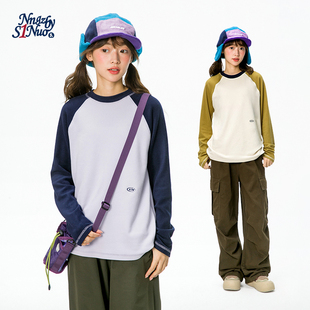 诺诺公主S1N初中生山系户外拼色打底衫 T恤 女春圆领套头设计感长袖