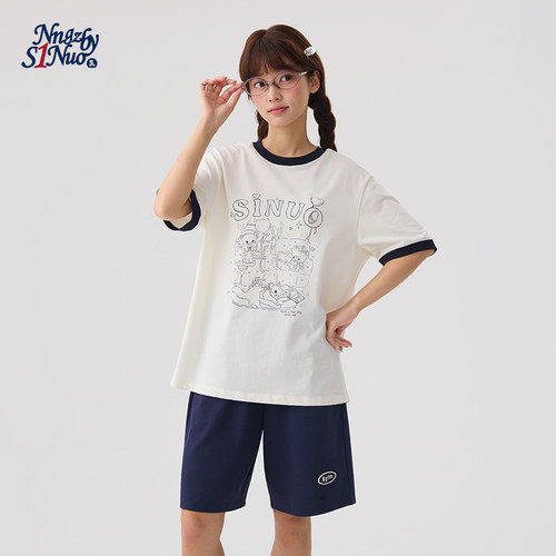 诺诺公主S1N初中生2026夏季卡通撞色短袖T恤女青少年休闲显瘦上衣