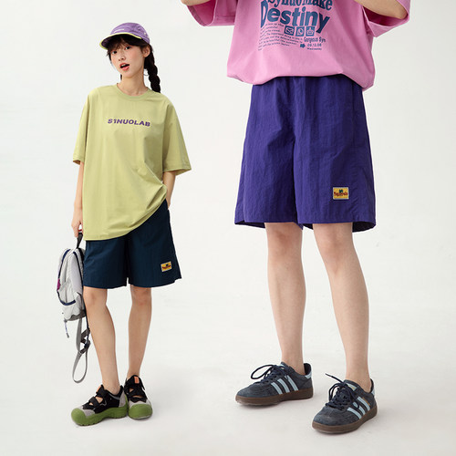 诺诺公主S1N 初中生夏季美式休闲度假短裤潮耐磨宽松贴标牛筋短裤