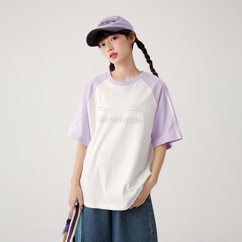 诺诺公主S1N初中生夏季插肩袖圆领短袖t恤女透气学院风青少年洋气