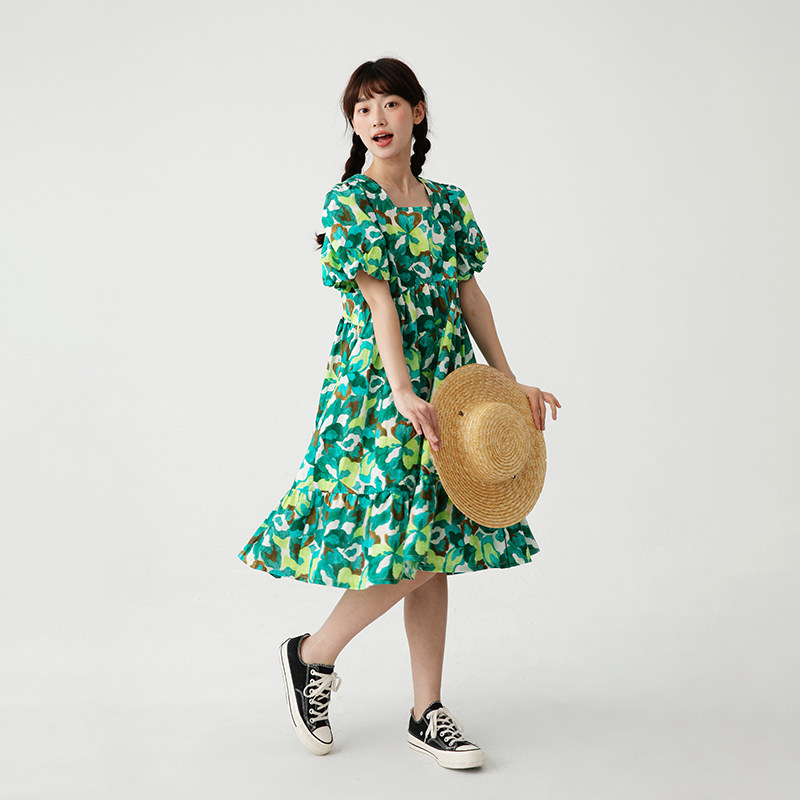 诺诺公主S1N初中生碎花连衣裙夏学院风连衣裙清新简约女童裙子女