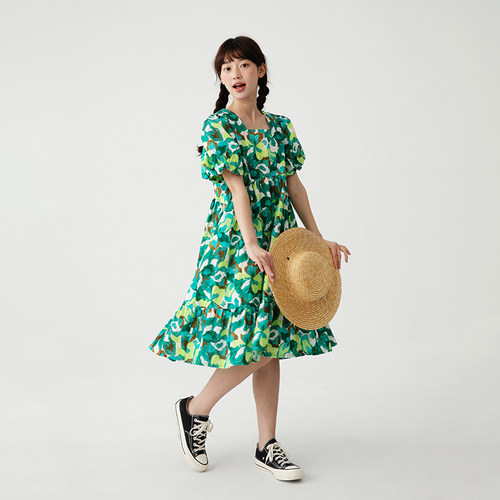 诺诺公主S1N初中生碎花连衣裙夏学院风连衣裙清新简约女童裙子女