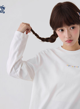 诺诺公主S1N初中生2026秋季圆领磨毛长袖T恤女青少年无帽宽松卫衣
