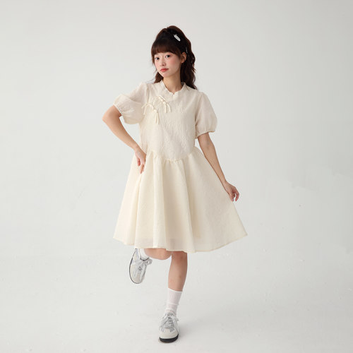 诺诺公主S1N 初中生新中式连衣裙女青少年泡泡袖国风超美女童长裙